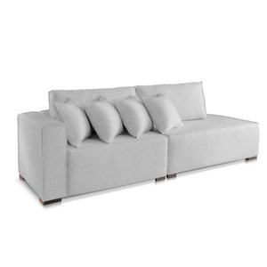 Sofá 2 3 4 Lugares Modulado Chaise Almofada Solta Molas Isa Be Linho Cinza Claro 2,1m