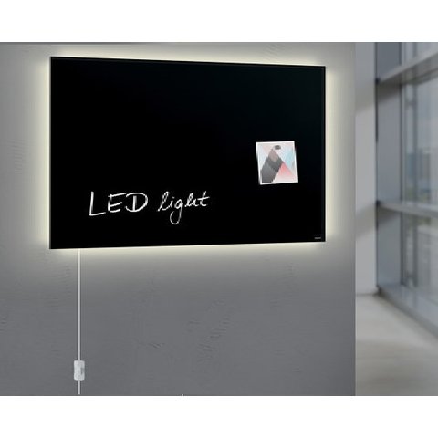 Painel Lousa De Vidro Temperado preta 90x60cm com led