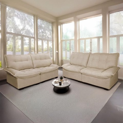 Conjunto Sofá Coliseu 3 e 2 Lugares Bouclê - King House