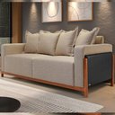 Ver imagem 1 de Sofá 03 Lugares para Sala de Estar 178 cm Khali B04 Linho Bege Escuro Couríssimo Preto - Lyam Decor