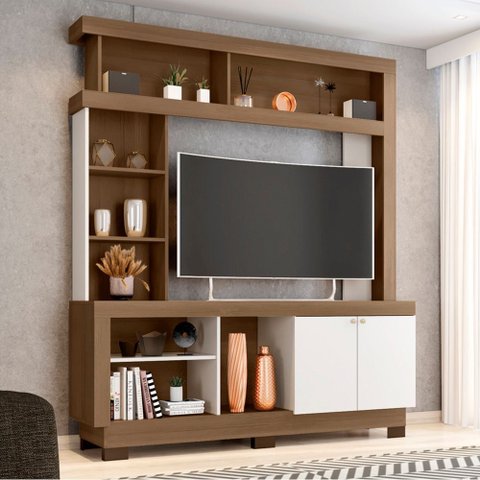 Estante Mali 60505 P/ Tv até 47' 2 Portas Nichos Decorativos - Carvalho Oak/ Off White   Móveis Leão