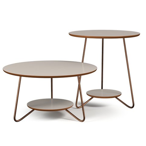 Conjunto 2 Mesa de Centro e Apoio Liz Sala Offwhite/freijo