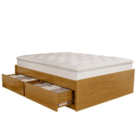 Cama Casal Base Box Madeira Maciça com 4 Gavetas 140cm Líbano B07 Mel - Lyam Decor