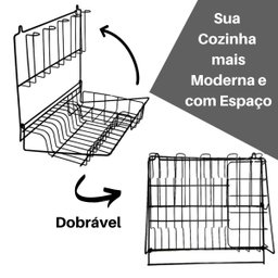 Escorredor de Parede Suspenso de Prato Louça Dobrável Preto - 4