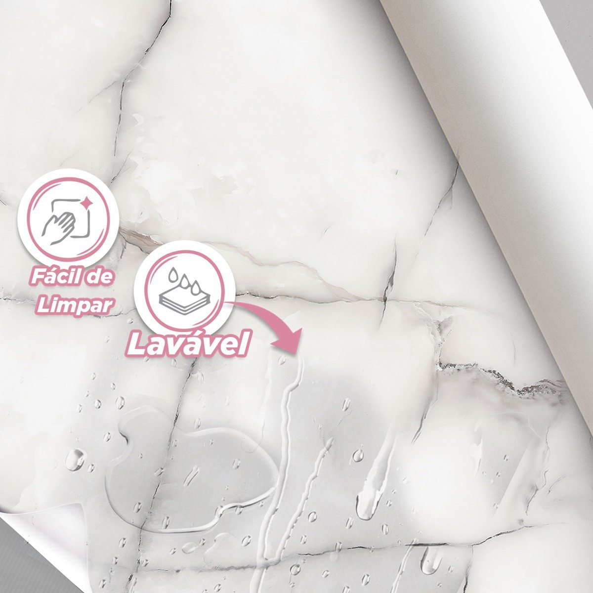 Papel de Parede Painel 3D Mármore Carrara Branco 3M Auto Colante Lavável Revestimento Brilhoso - 4