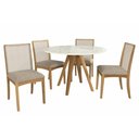 Ver imagem 1 de Sala Jantar Mesa Duna Premium Madeira Maciça C/ Tampo Madeirado C/ Vidro 120x120cm e 4 Cadeiras