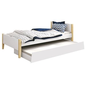 Cama Babá Solteiro com Auxiliar Simba Branco Fosco com Natural - MoveisAqui