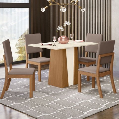 Mesa de Jantar 4 Lugares Lavínia Milla Nature/off White/marrom Amêndoa - Pnr Móveis
