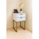 Ver imagem 1 de Kit 2 Mesas de Cabeceira 30cm Industrial Off White – Puxadores e Base Dourada – Enviamos Montadas