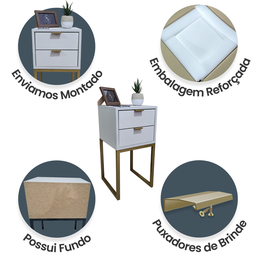 Kit 2 Mesas de Cabeceira 30cm Industrial Off White – Puxadores e Base Dourada – Enviamos Montadas - 6