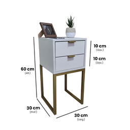 Kit 2 Mesas de Cabeceira 30cm Industrial Off White – Puxadores e Base Dourada – Enviamos Montadas - 2