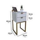 Ver imagem 2 de Kit 2 Mesas de Cabeceira 30cm Industrial Off White – Puxadores e Base Dourada – Enviamos Montadas
