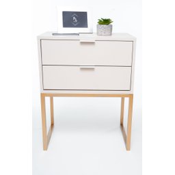 Kit 2 Mesas de Cabeceira Industrial Off White Eco 30cm com 2 Gavetas Base Dourada Enviamos Montado - 1