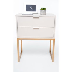 Kit 2 Mesas de Cabeceira Industrial Off White Eco 30cm com 2 Gavetas Base Dourada Enviamos Montado
