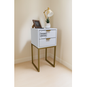 Ver imagem 3 de Kit 2 Mesas de Cabeceira 30cm Industrial Off White – Puxadores e Base Dourada – Enviamos Montadas