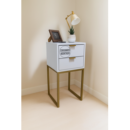 Kit 2 Mesas de Cabeceira 30cm Industrial Off White – Puxadores e Base Dourada – Enviamos Montadas - 3