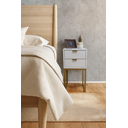 Ver imagem 7 de Kit 2 Mesas de Cabeceira 30cm Industrial Off White – Puxadores e Base Dourada – Enviamos Montadas