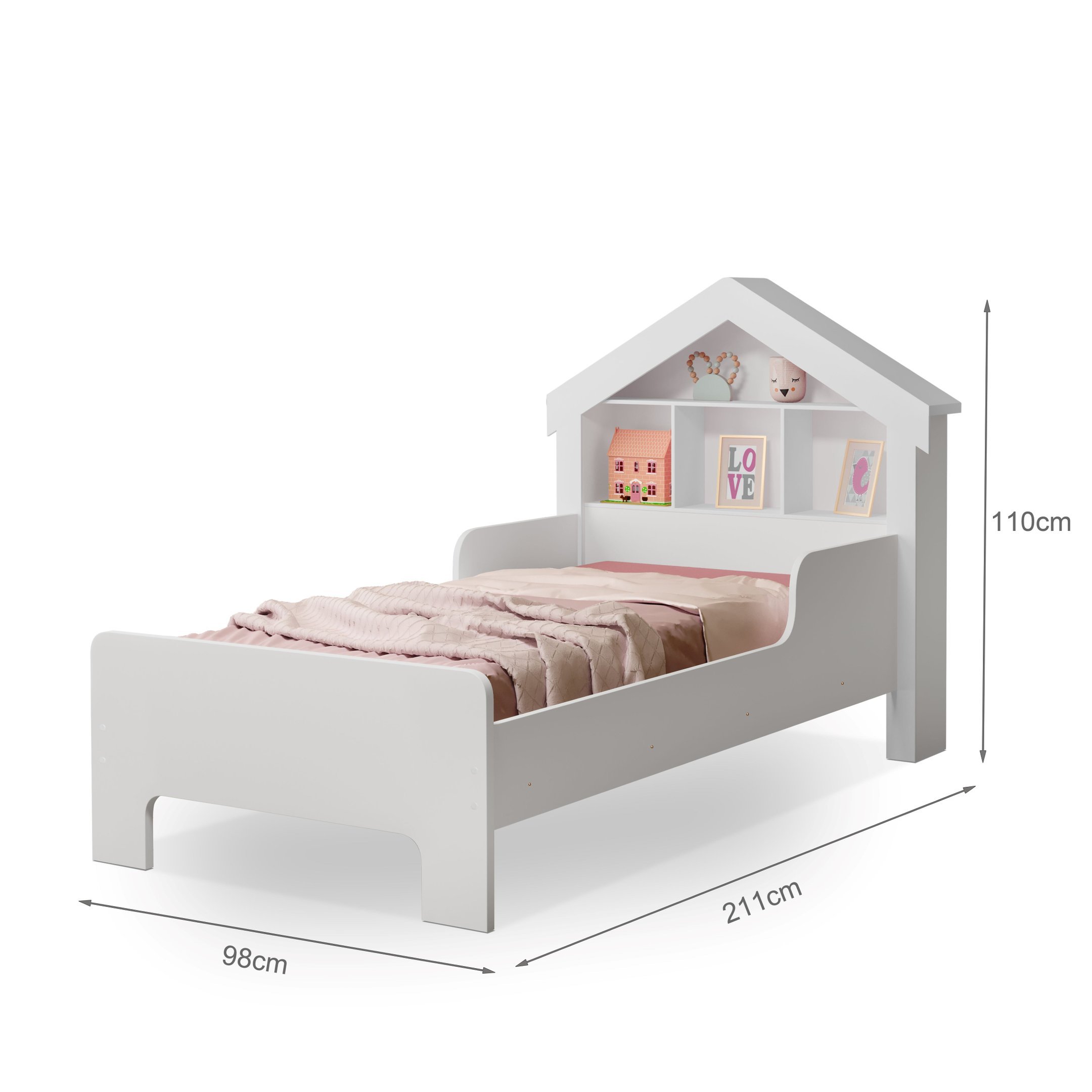 Cama Infantil Casinha Solteiro com Nicho e Proteção:branco - 3