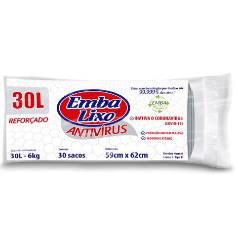 Saco de Lixo Antivírus 30L com 30 Unid. Embalixo