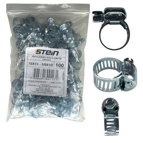 Kit 100 Abraçadeiras Rosca sem Fim Galvanizada 10mm X 13mm 3/8x1/2"