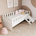 Ver imagem 2 de Cama Solteiro Mdf Branco com Escadinha/escorrega 03 Grades e Cabeceira Anatômica Mobilistore
