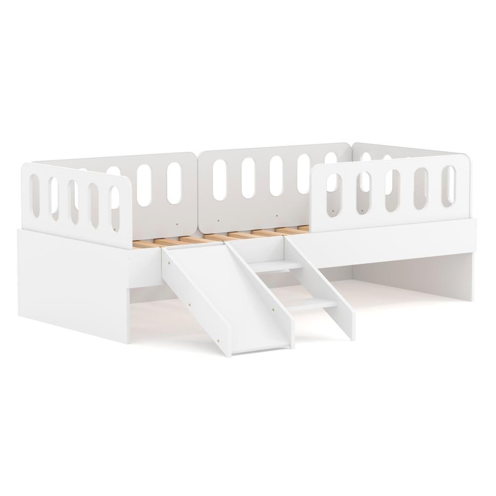 Cama Solteiro Mdf Branco com Escadinha/escorrega 03 Grades e Cabeceira Anatômica Mobilistore - 3