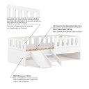 Ver imagem 5 de Cama Solteiro Mdf Branco com Escadinha/escorrega 03 Grades e Cabeceira Anatômica Mobilistore
