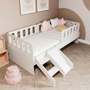 Ver imagem 1 de Cama Solteiro Mdf Branco com Escadinha/escorrega 03 Grades e Cabeceira Anatômica Mobilistore