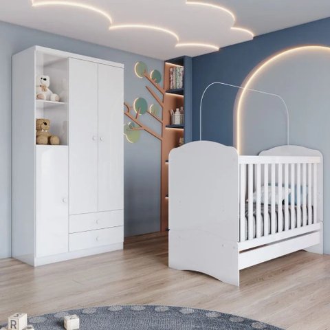 Quarto Infantil 2 Peças Guarda Roupa e Berço Bala de Menta Henn