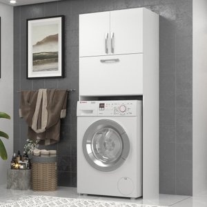 Armário Multiuso Lavanderia 3 Portas 2 Nichos Cor Branco