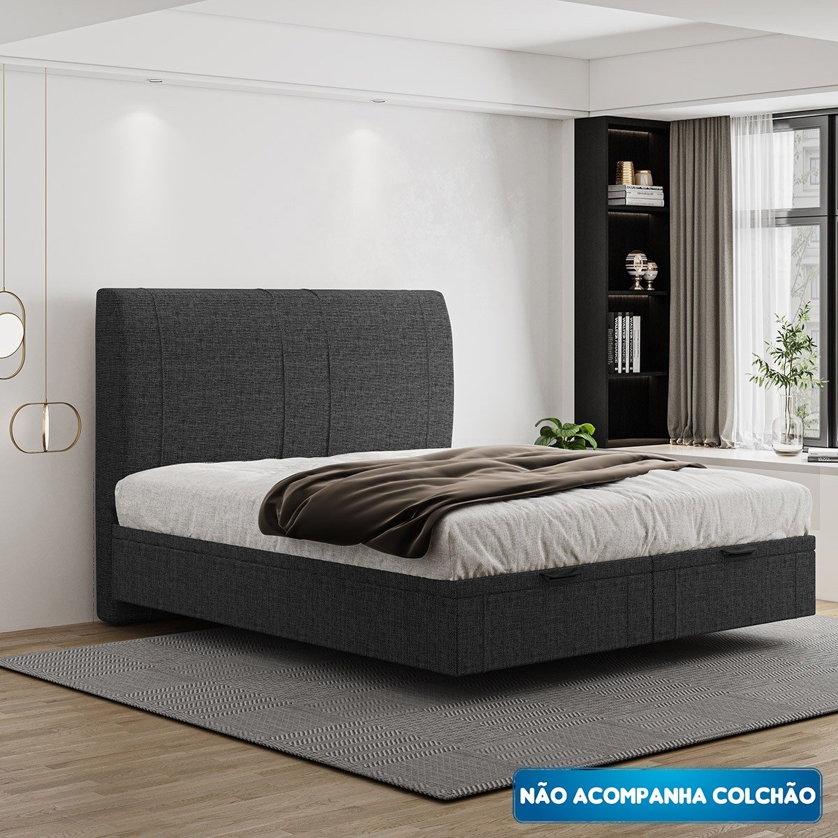 Cama Flutuante Baú Space King Linho - Skybox