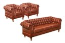 Ver imagem 1 de Conjunto Sofá 3 Lugares e 2 Poltronas Chesterfield Duque Dom Pedro - Couríssimo Marrom Caramelo