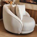 Ver imagem 2 de Kit 02 Poltronas Ayla Giratória Redinda Linho Bege Estilo Orgânico - Larbelle
