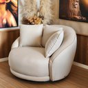 Ver imagem 3 de Kit 02 Poltronas Ayla Giratória Redinda Linho Bege Estilo Orgânico - Larbelle