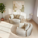 Ver imagem 1 de Kit 02 Poltronas Ayla Giratória Redinda Linho Bege Estilo Orgânico - Larbelle