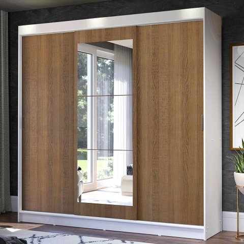 Guarda-roupa Casal Madesa Istambul 3 Portas de Correr com Espelho 3 Gavetas