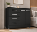 Ver imagem 1 de Cômoda Preta 4 Gavetas e 2 Portas para Quarto Organizador de Roupas