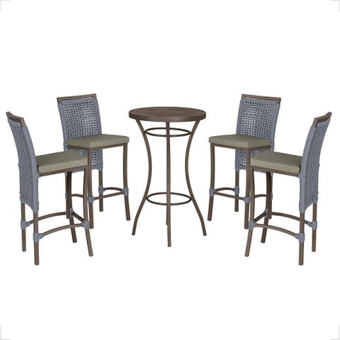 Mesa Bistrô e 4 Banquetas Roma Marrom Corda Estofado 8 Trama Prata