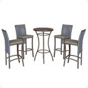 Ver imagem 1 de Mesa Bistrô e 4 Banquetas Roma Marrom Corda Estofado 8 Trama Prata