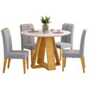 Ver imagem 1 de Mesa Kiara Redonda Cedro Off White com Kit 4 Cadeiras Yasmin Cedro Linho Neblina-DJ Móveis