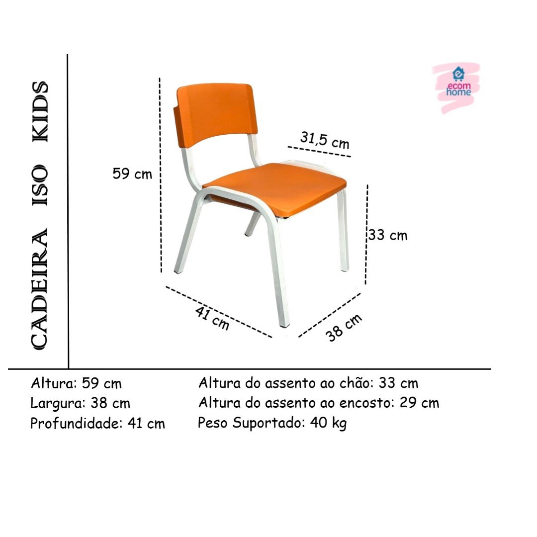 Cadeira Infantil Iso Laranja Brinquedoteca Escolas Ecomhome - 7