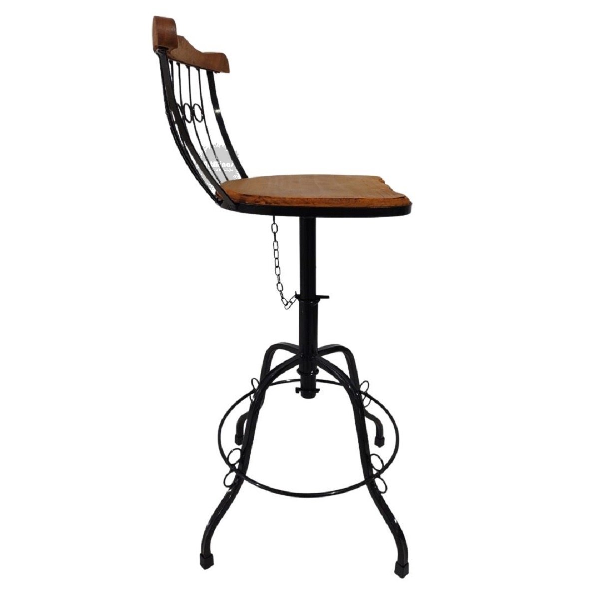 cadeira banqueta bancada giratória regulagem ferro madeira artesanal rústica - 5