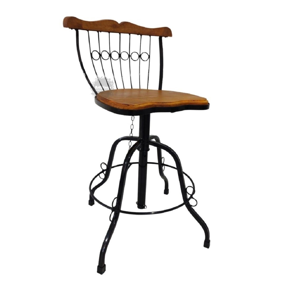 cadeira banqueta bancada giratória regulagem ferro madeira artesanal rústica - 1