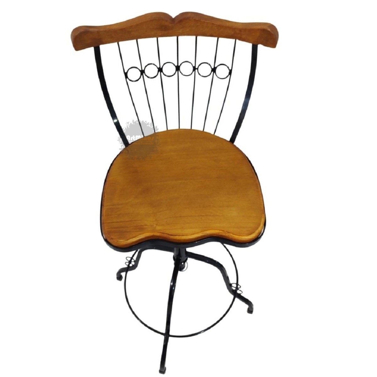 cadeira banqueta bancada giratória regulagem ferro madeira artesanal rústica - 4