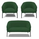 Ver imagem 1 de Sofá Namoradeira e 2 Poltronas Pé de Ferro Preto Stella Veludo D03 - D'Rossi Cor Verde