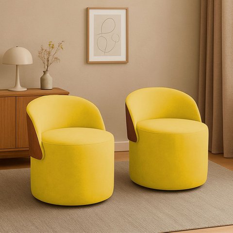 Kit 02 Puff Orgânico Redondo para Sala e Quarto com Encosto Composé Corino Suede