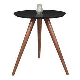 Mesa de Canto Tampo 45cm Preta Vidro Pés 50cm - 1