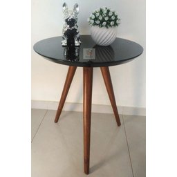 Mesa de Canto Tampo 45cm Preta Vidro Pés 50cm - 2