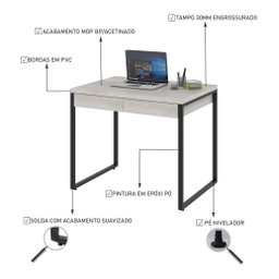 Mesa Escritório Office Estilo Industrial 0,90 M C/ 2 Gavetas - 4