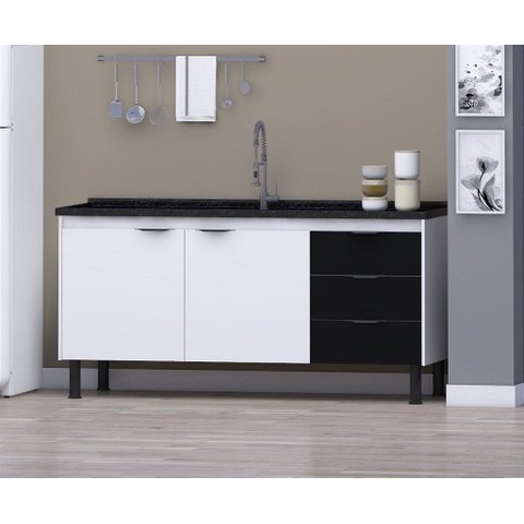 Gabinete de Cozinha 1,94 M Mdf Branco e Preto Máxima Amplitude e Versatilidade:branco/preto